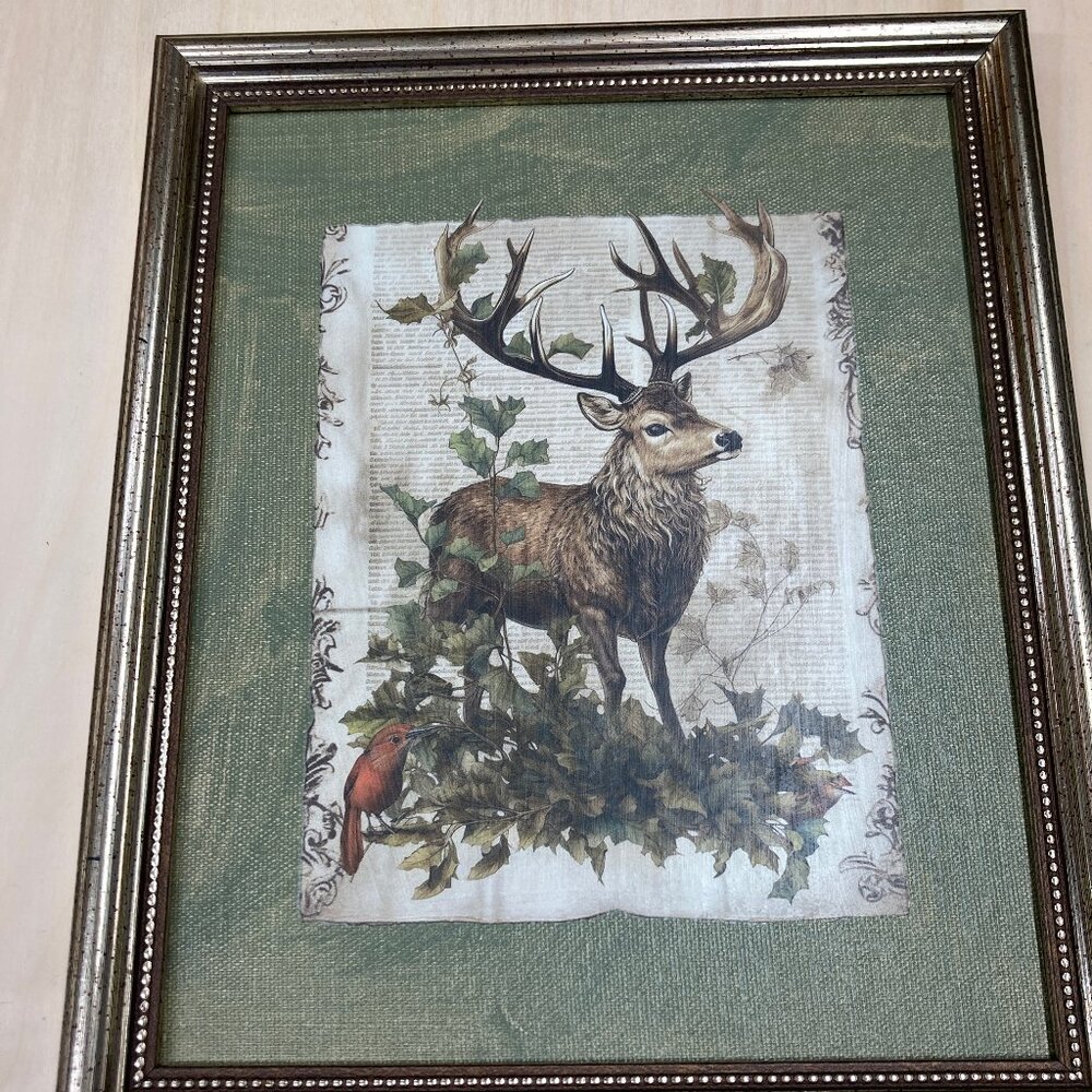 IOD Woodland Stag Framed Art: Vintage Farmhouse Decor, ManCave Worthy